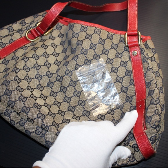 Gucci canvas tote with red leather and gold hardware - Picture 5 of 16
